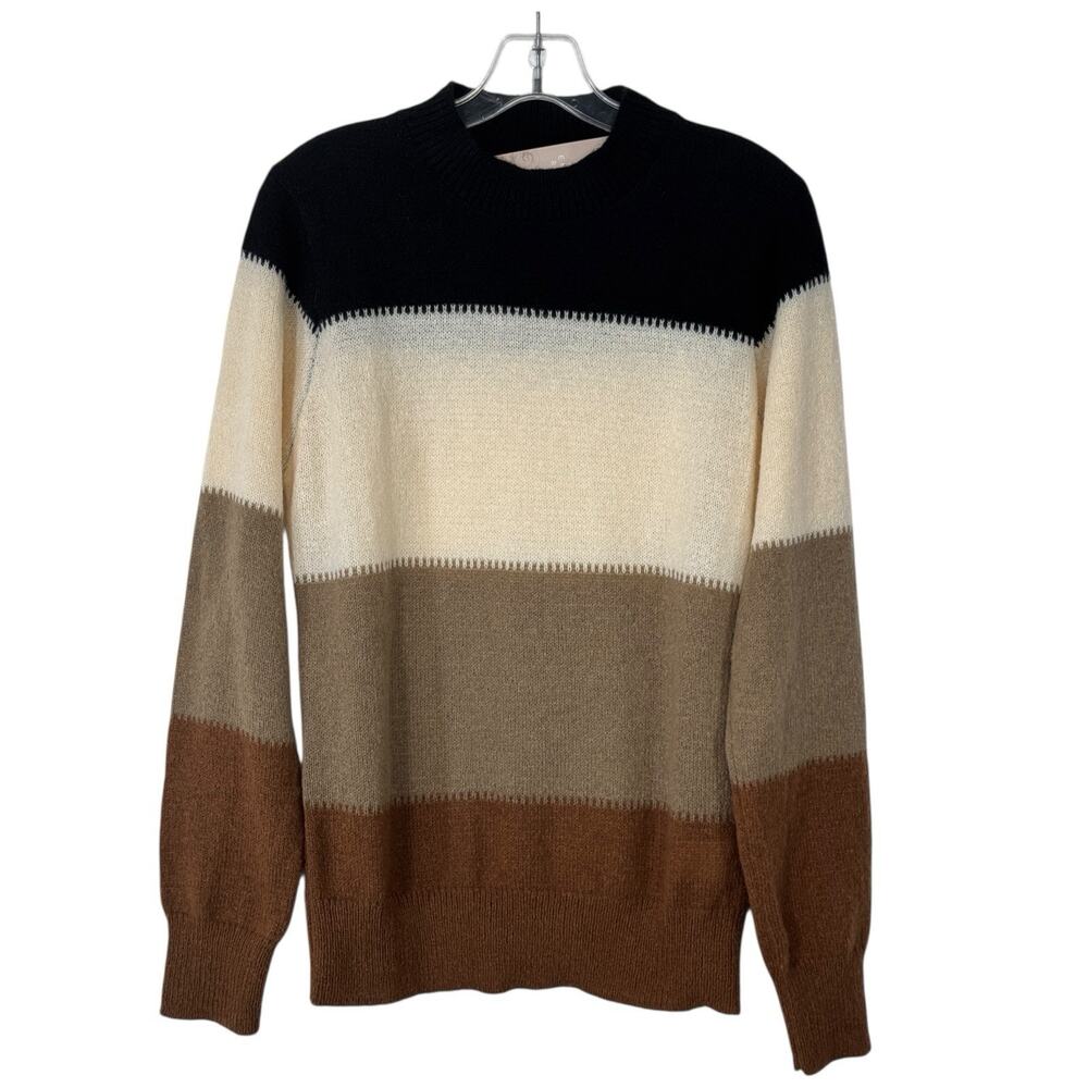 Colorblock Pullover Sweater L Fuzzy Lightweight Striped Knit